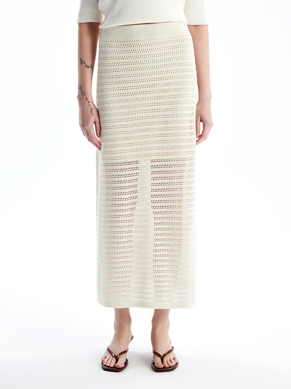Elasticated Waist Hole-Knitted Women's Knitwear Skirt -S4MG12Z8-R9J