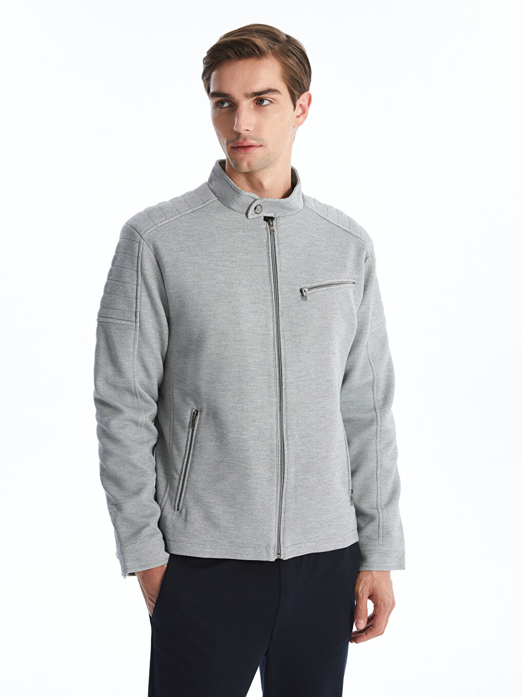 Standard Fit Biker Neck Men's Coat -S4MG30Z8-LAL