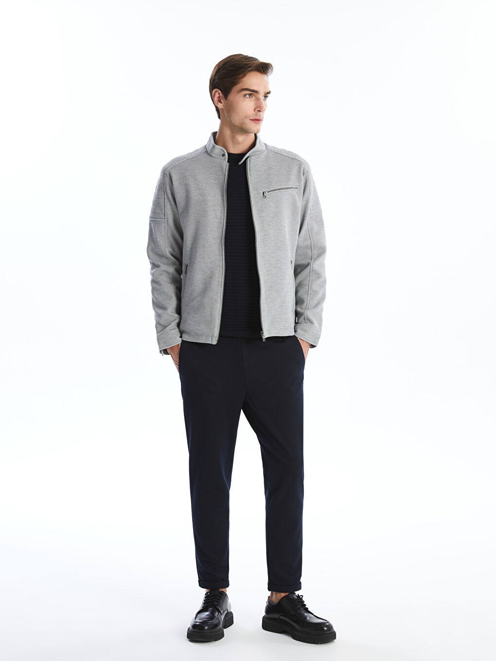 Standard Fit Biker Neck Men's Coat -S4MG30Z8-LAL