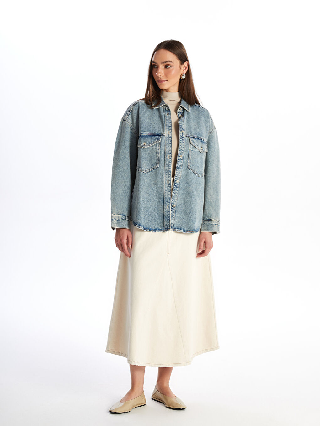 LCW Modest Ekru Standart Fit Kadın Jean Etek