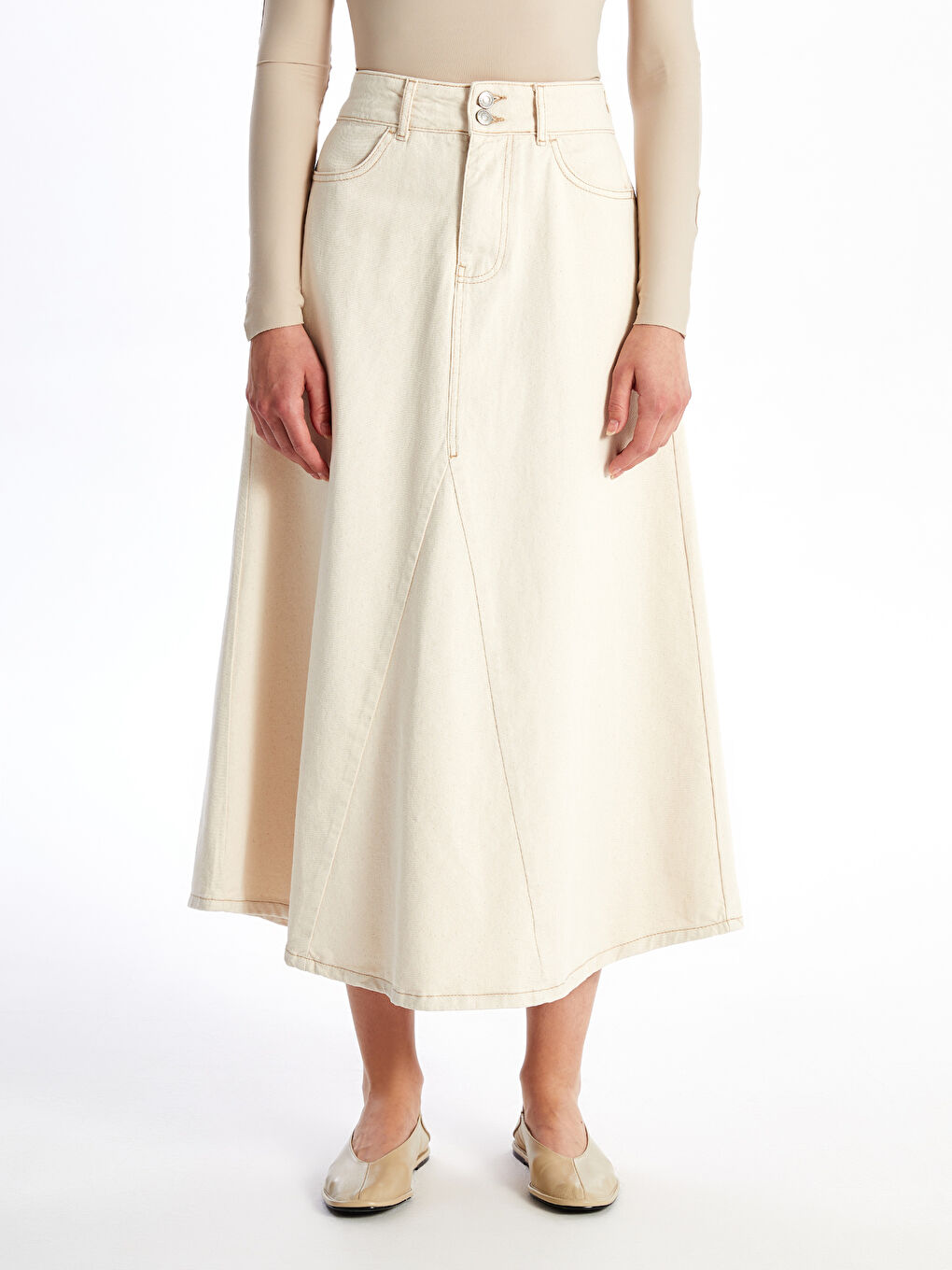 LCW Modest Ekru Standart Fit Kadın Jean Etek - 2