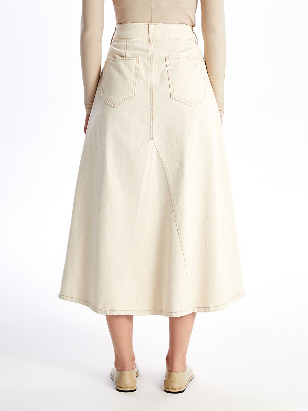 LCW Modest Ekru Standart Fit Kadın Jean Etek - 3