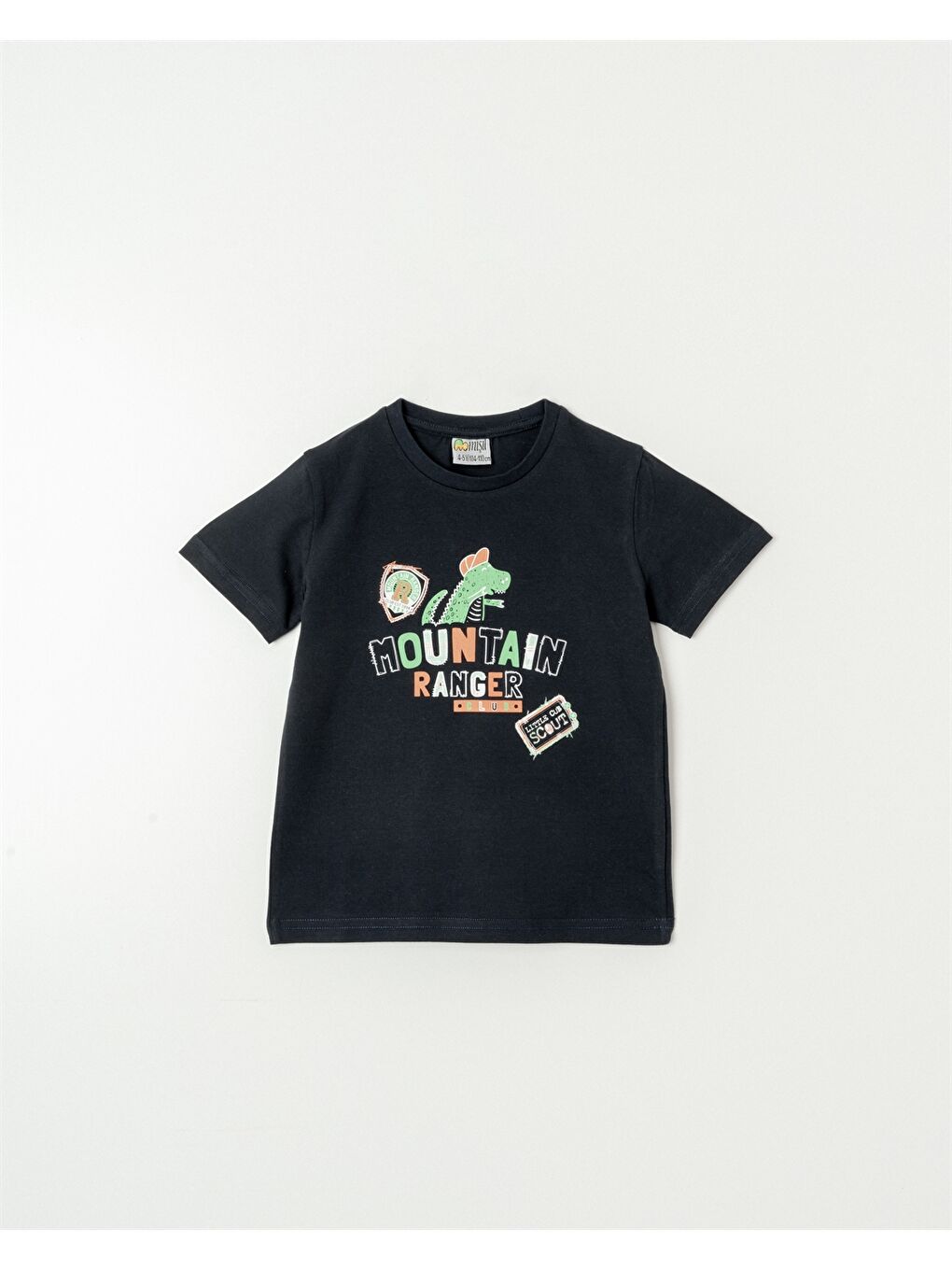 Lacivert Bisiklet Yaka Baskılı Erkek Bebek Tişört