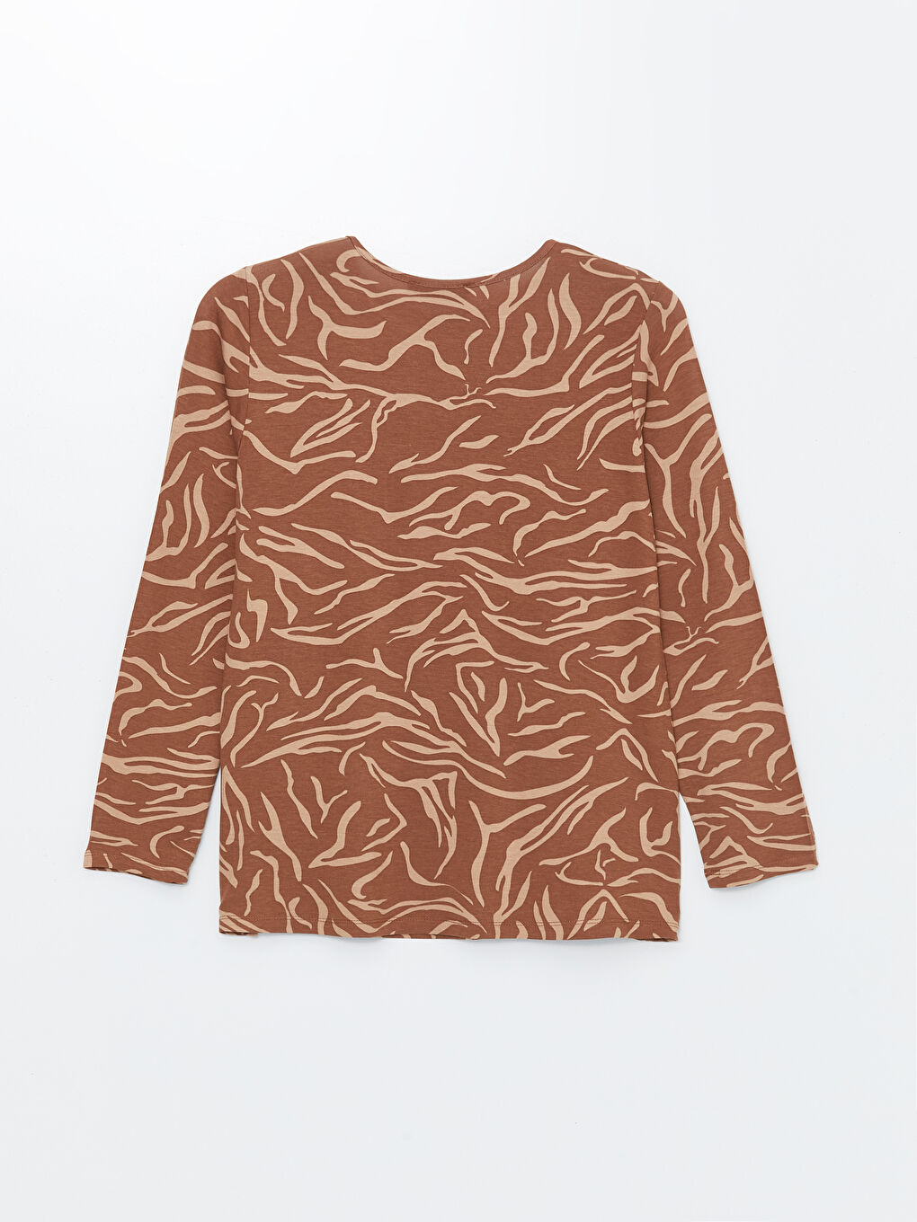 Kahverengi Bisiklet Yaka Desenli Uzun Kollu Kadın Bluz-6