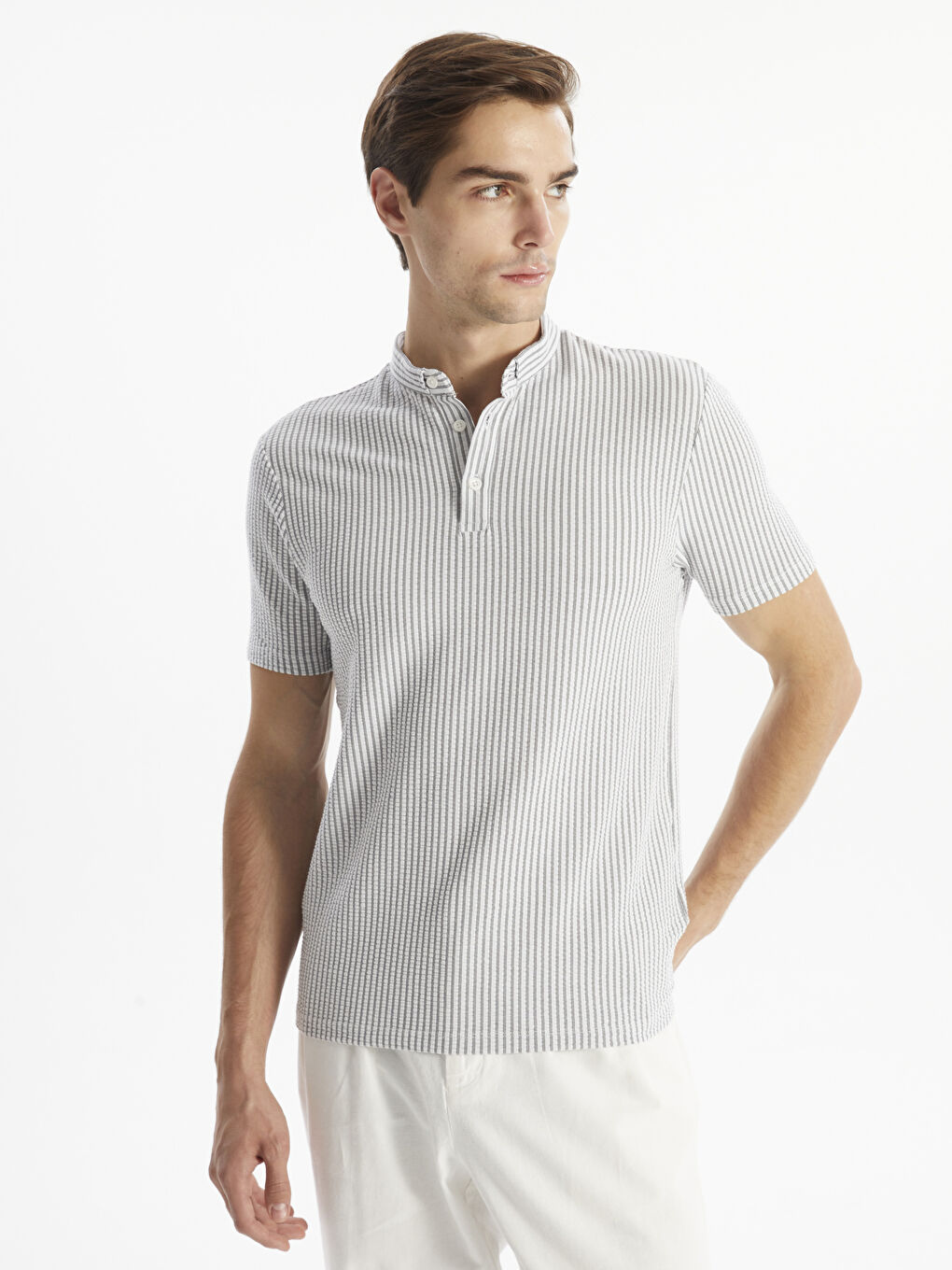 Grandad Collar Short Sleeve Men's T-Shirt -S4MG91Z8-LEG