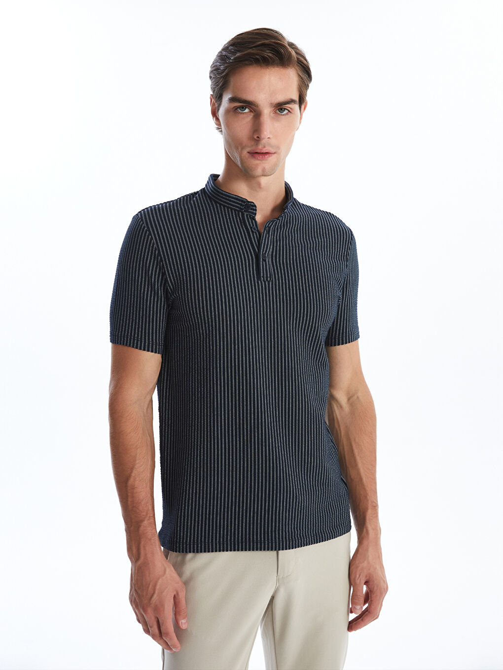Grandad Collar Short Sleeve Men's T-Shirt -S4MG91Z8-LGS