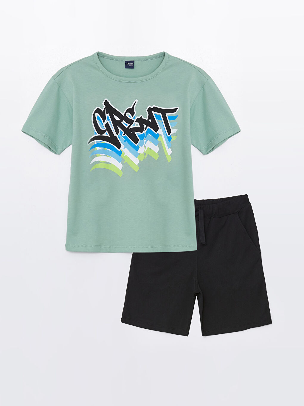 Yeşil Rahat Kalıp Erkek Çocuk Tişört ve Şort