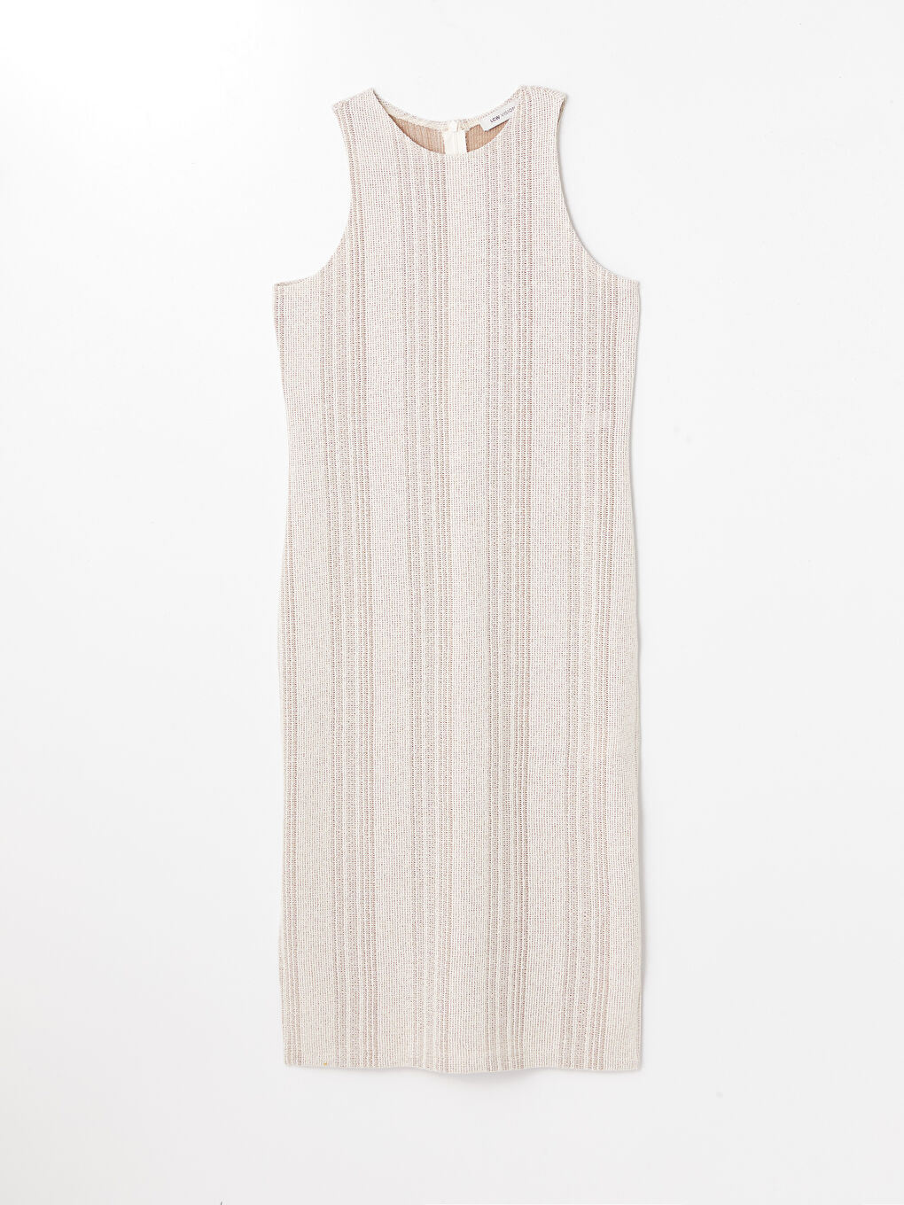 Bej Bisiklet Yaka Desenli Kadın Elbise-4