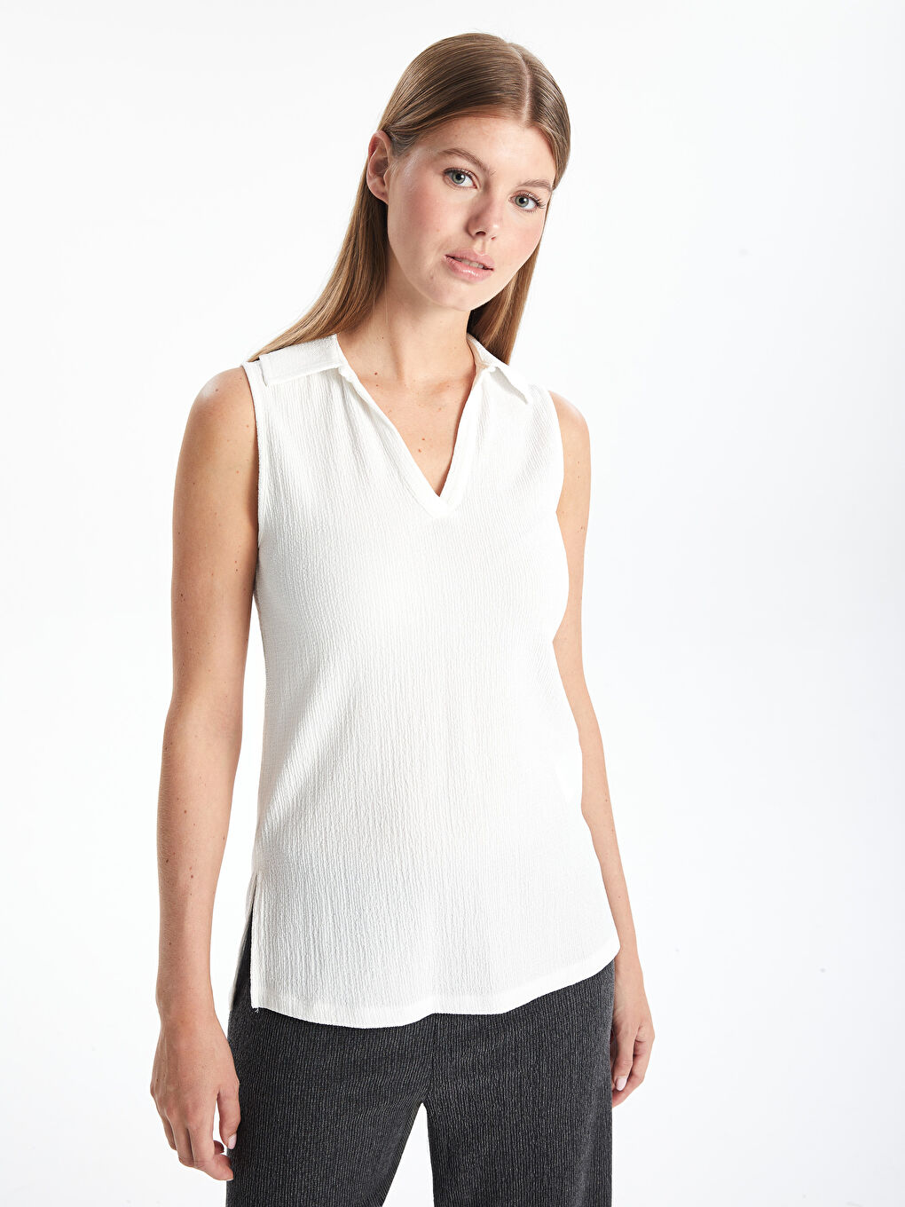 Women's Polo Collar Plain Blouse -S4MH63Z8-R9J