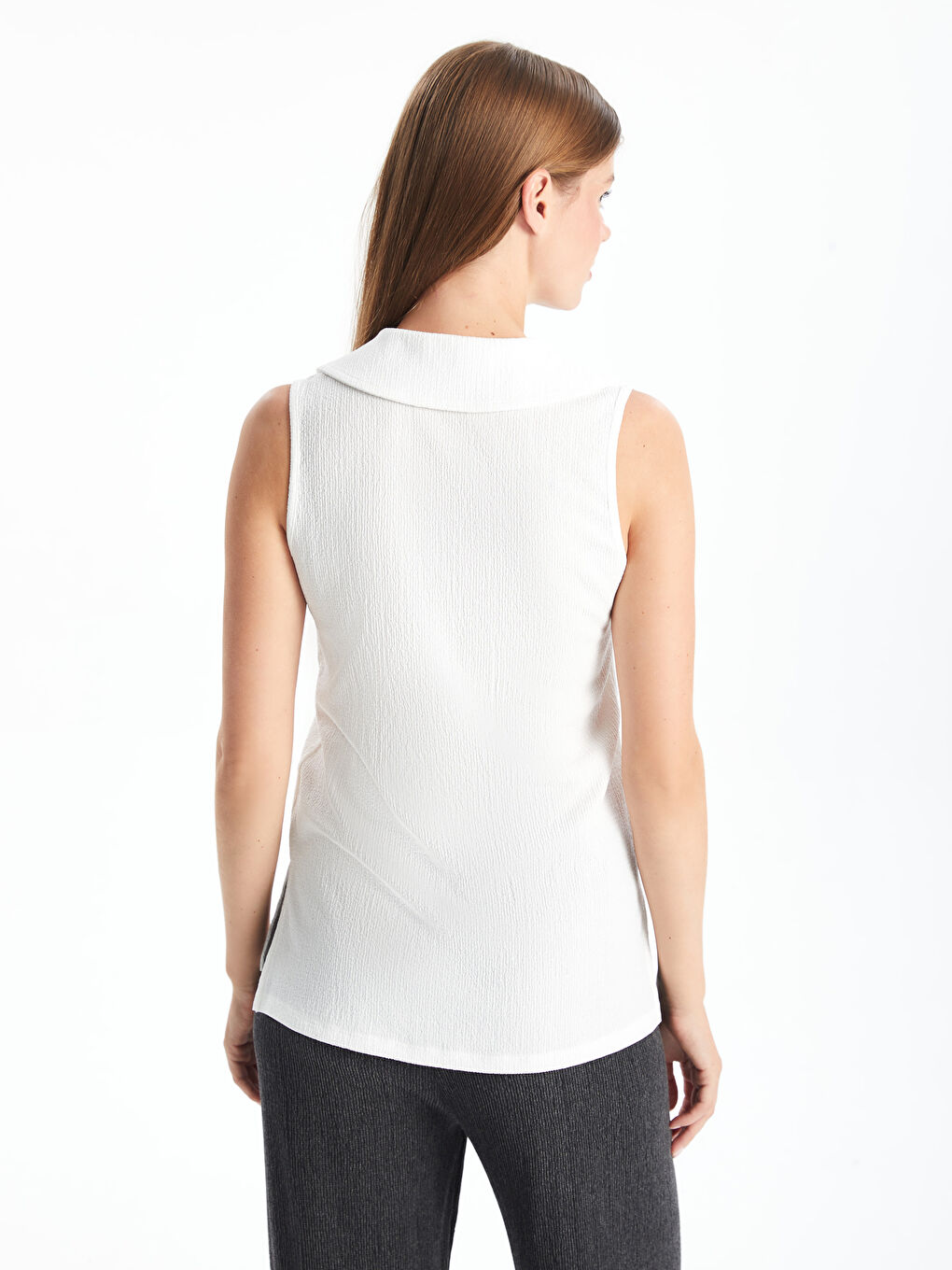 Women's Polo Collar Plain Blouse -S4MH63Z8-R9J
