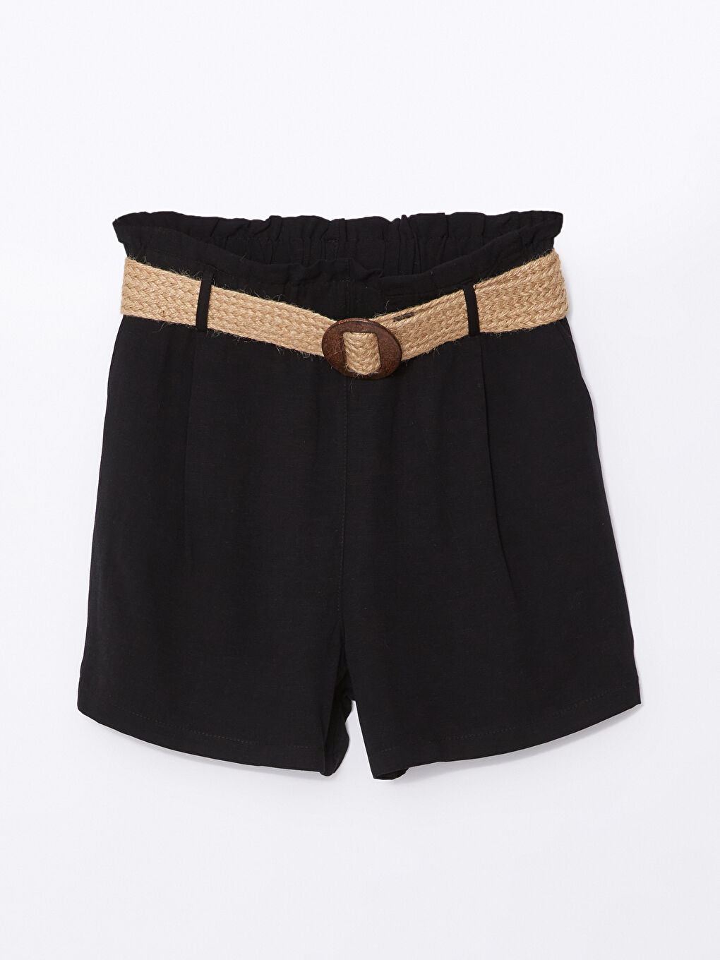 Siyah Beli Kemerli Keten Karışımlı Kadın Şort-4