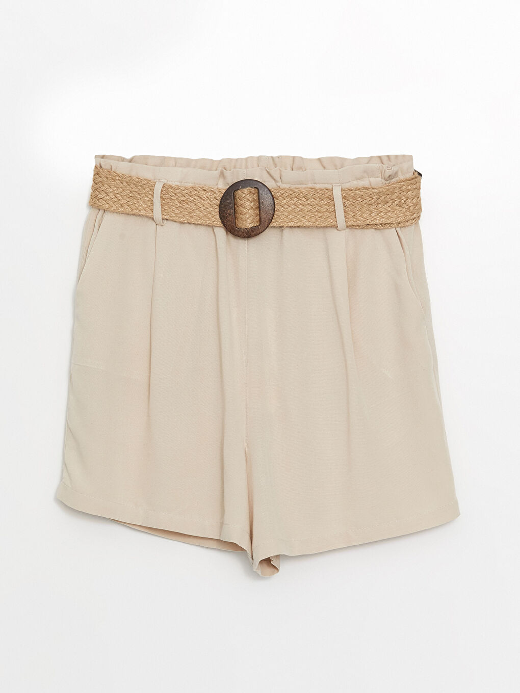 شورت نسائي بحزام خصر من مزيج الكتان