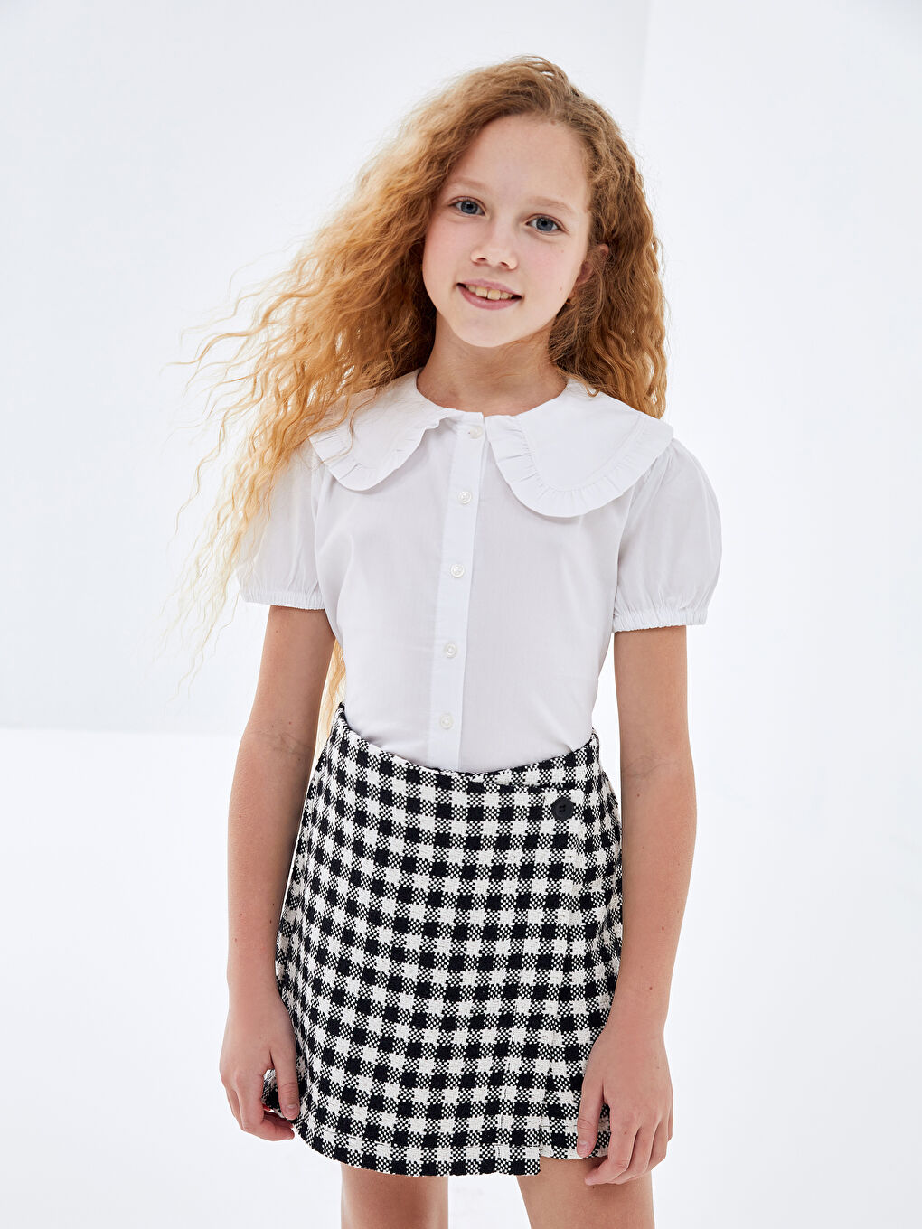 Jupe Courte Fille à Taille Élastiquée Écossaise-1