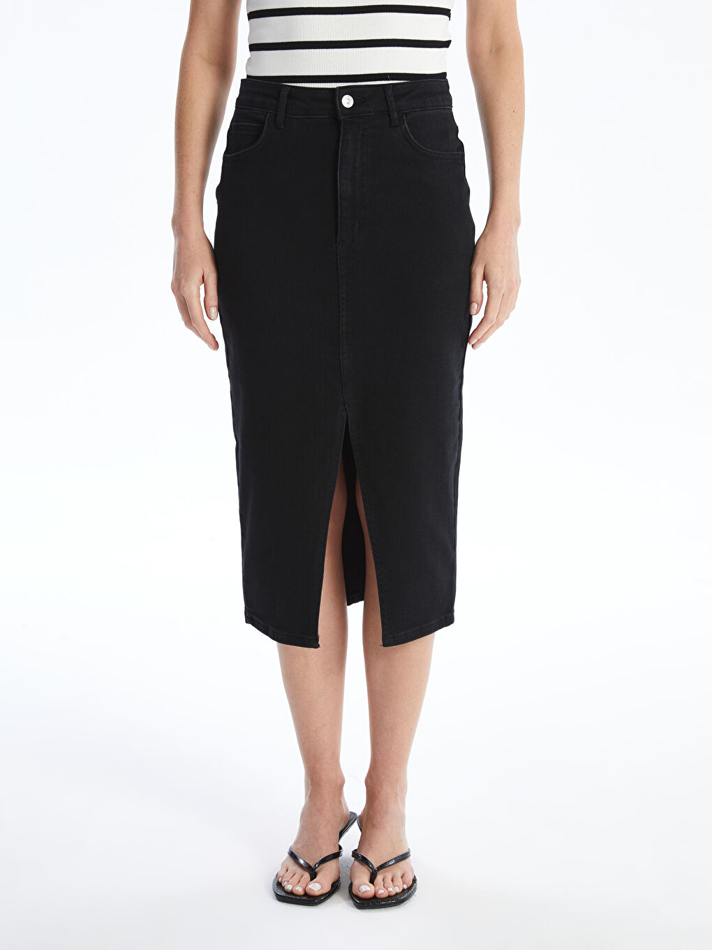 LCWAIKIKI Classic Siyah Dar Fit Kadın Jean Etek - 1