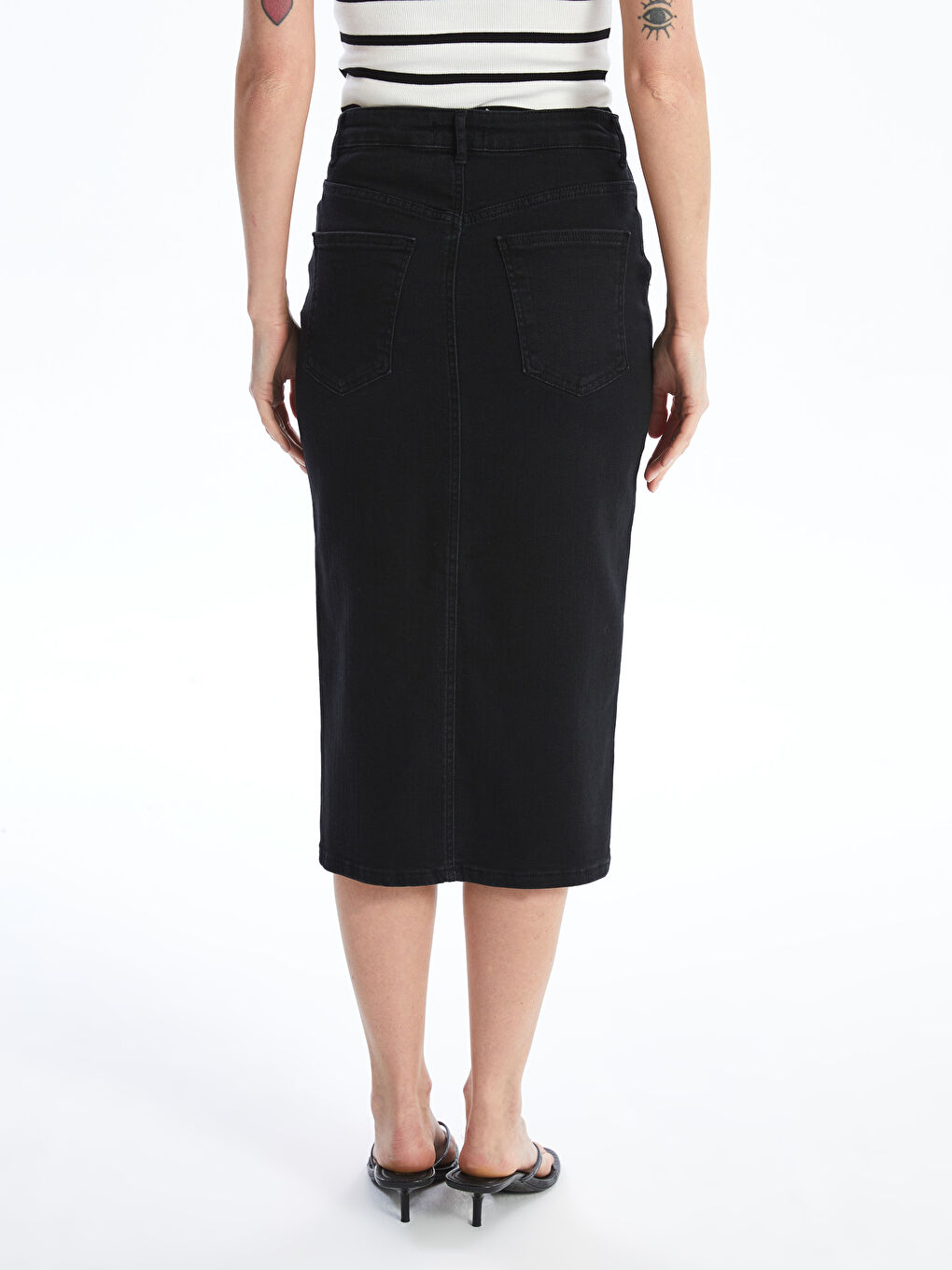 LCWAIKIKI Classic Siyah Dar Fit Kadın Jean Etek - 3