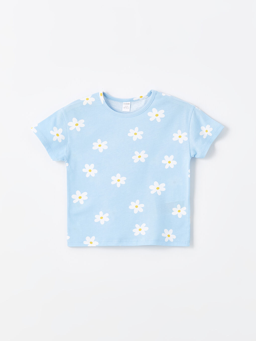 Mavi Bisiklet Yaka Kısa Kollu Çiçekli Kız Bebek Tişört