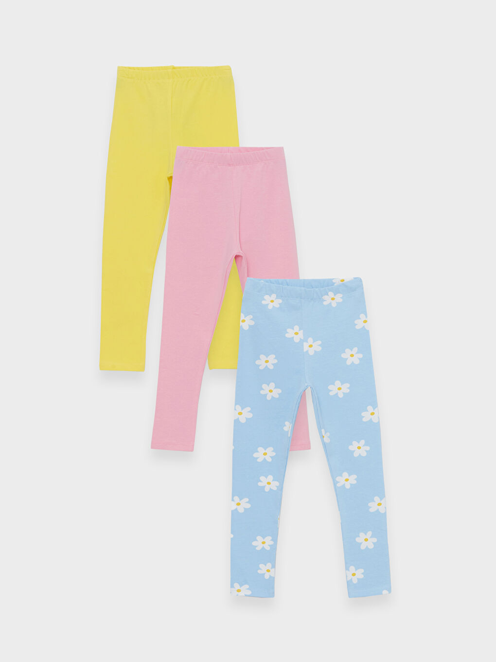 Mavi Beli Lastikli Çiçekli Kız Bebek Tayt 3'lü