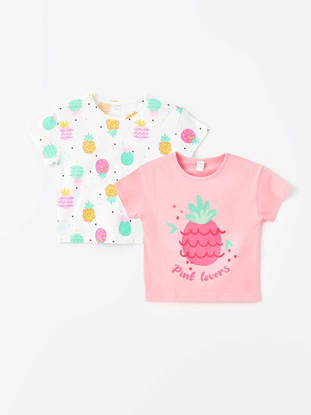 Pembe Baskılı Bisiklet Yaka Kısa Kollu Kız Bebek Tişört 2'li