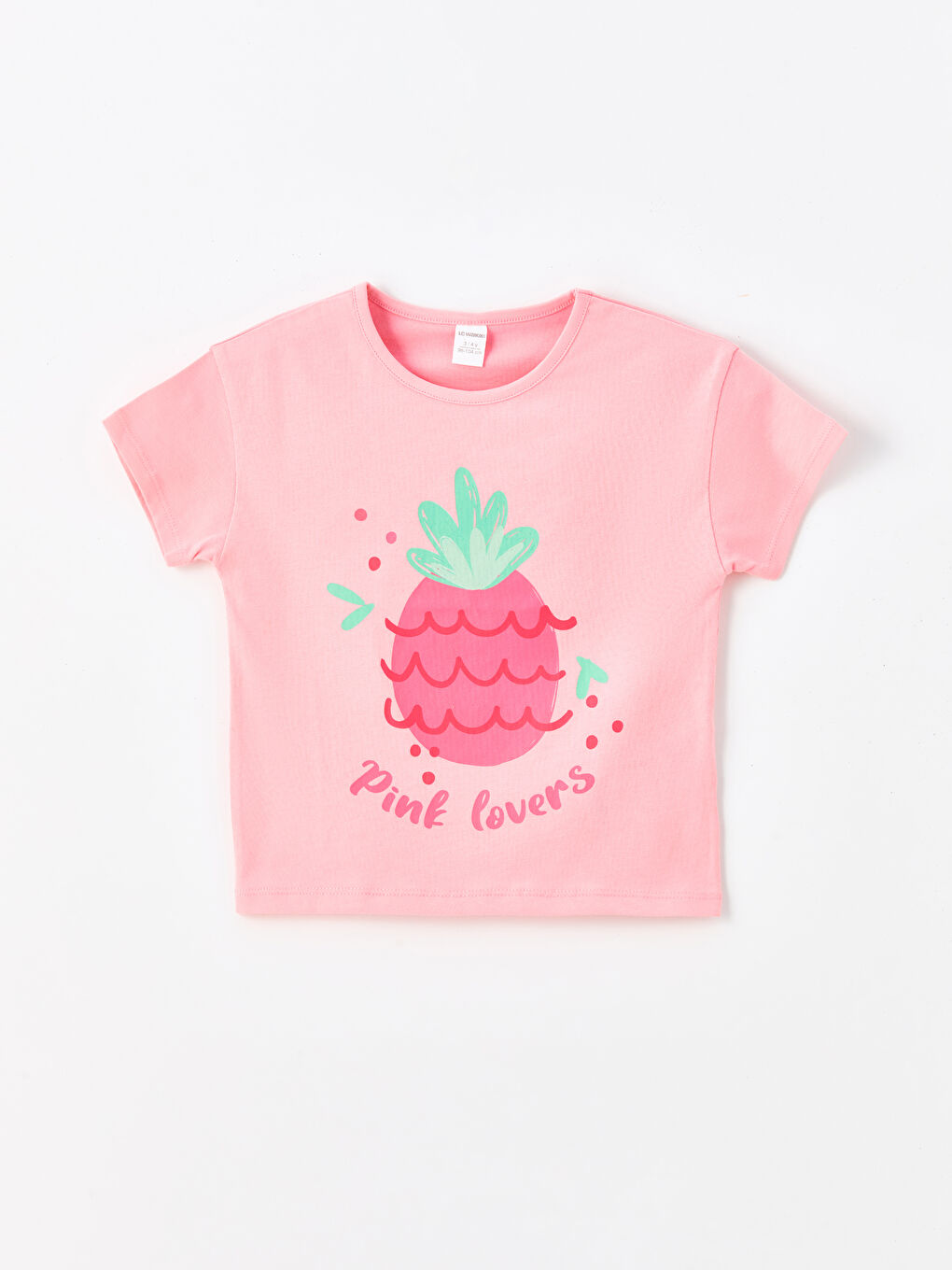 Pembe Baskılı Bisiklet Yaka Kısa Kollu Kız Bebek Tişört 2'li-1