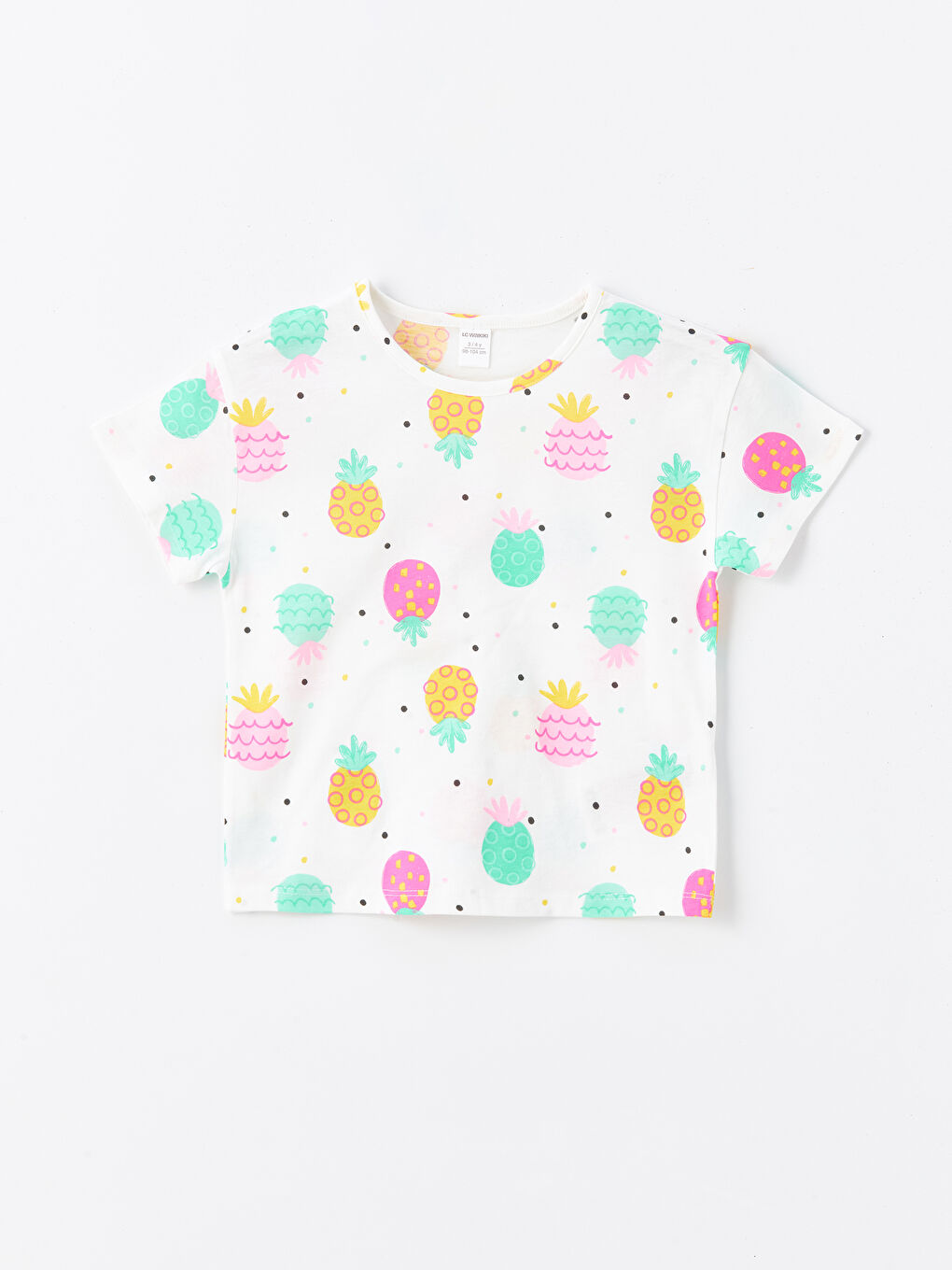 Pembe Baskılı Bisiklet Yaka Kısa Kollu Kız Bebek Tişört 2'li-3