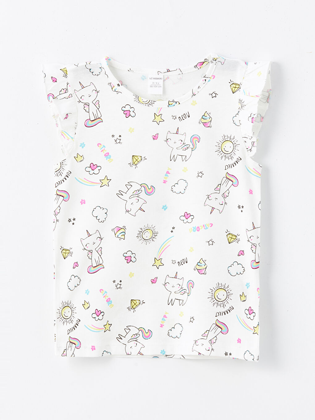 Ekru Bisiklet Yaka Kısa Kollu Baskılı Kız Bebek Bluz