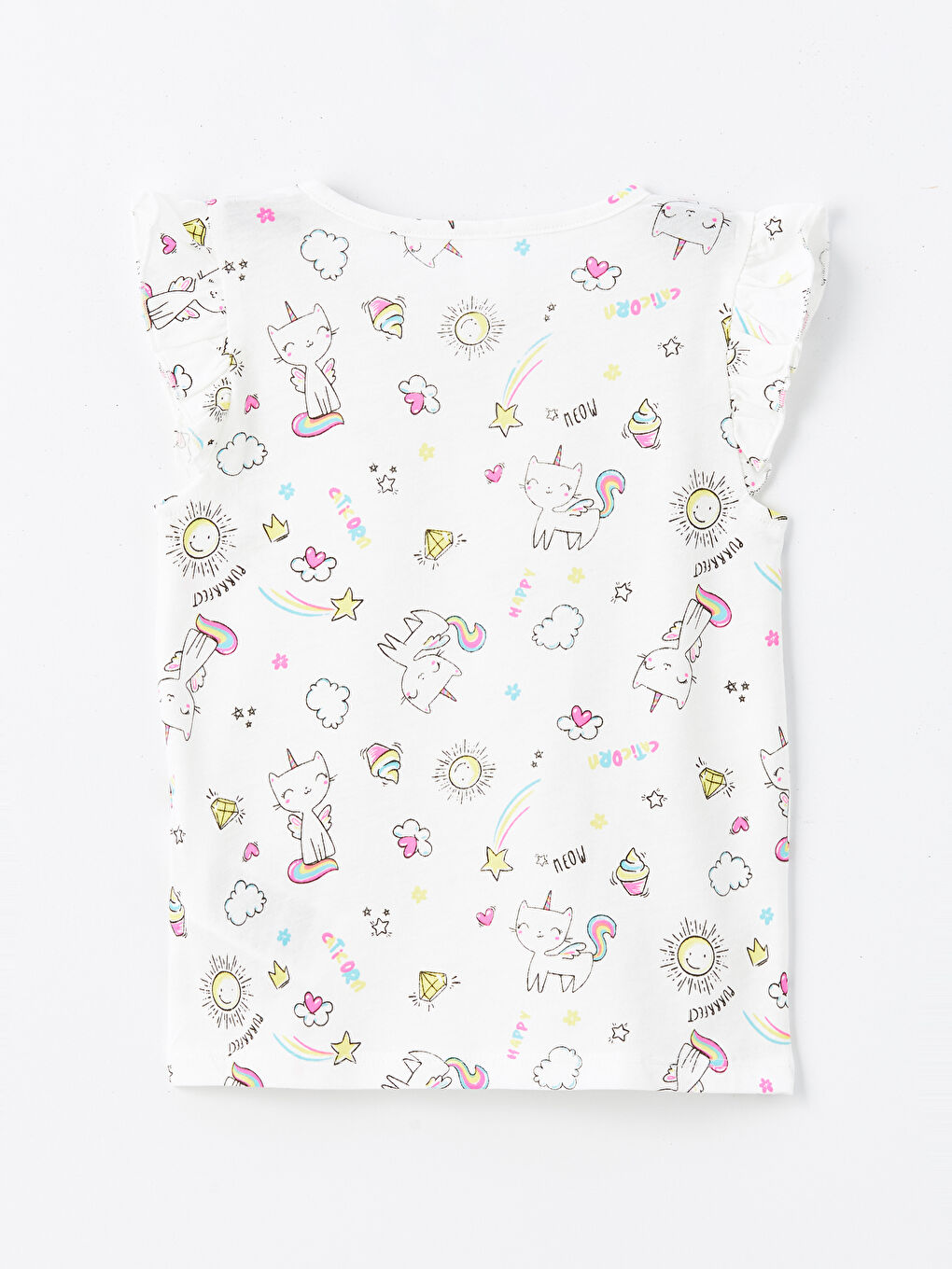 Ekru Bisiklet Yaka Kısa Kollu Baskılı Kız Bebek Bluz-1