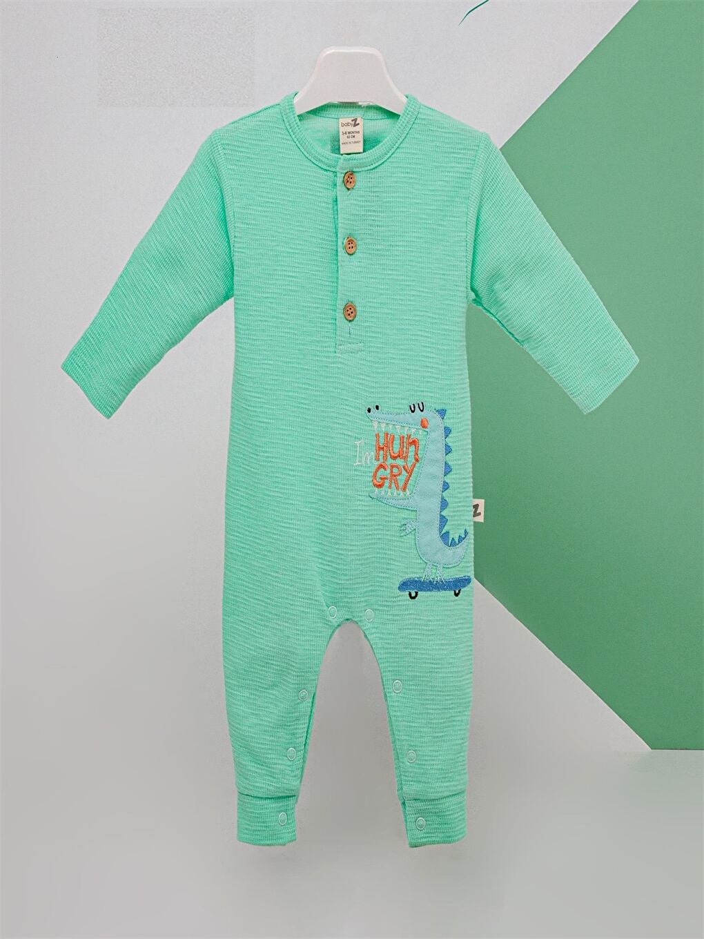 Yeşil Bisiklet Yaka Baskılı Erkek Bebek Tulum