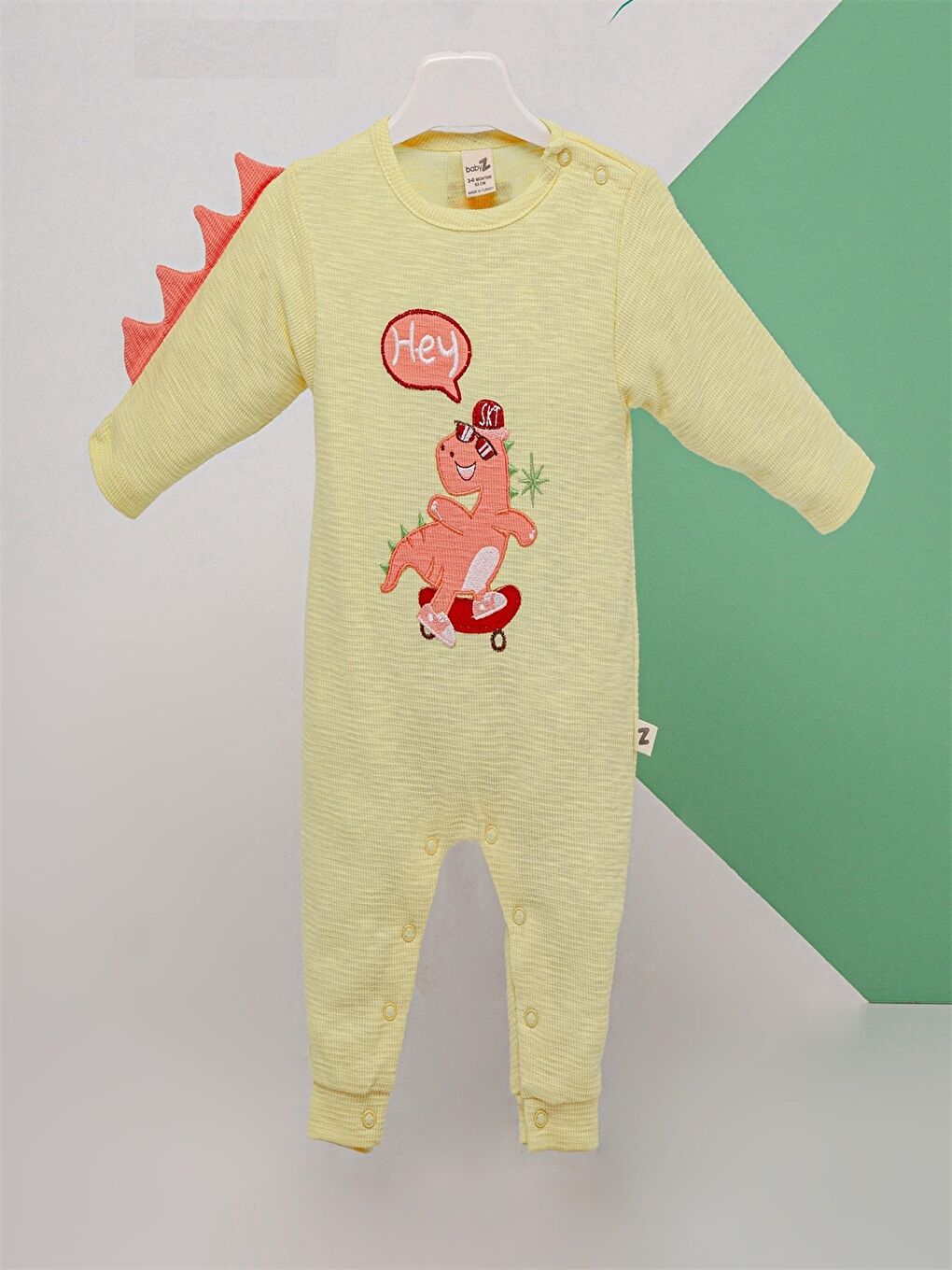 Sarı Bisiklet Yaka Nakışlı Erkek Bebek Tulum