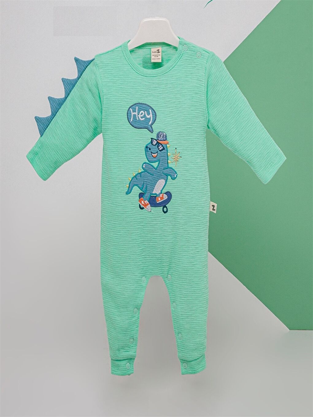 Babyzz Yeşil Bisiklet Yaka Nakışlı Erkek Bebek Tulum