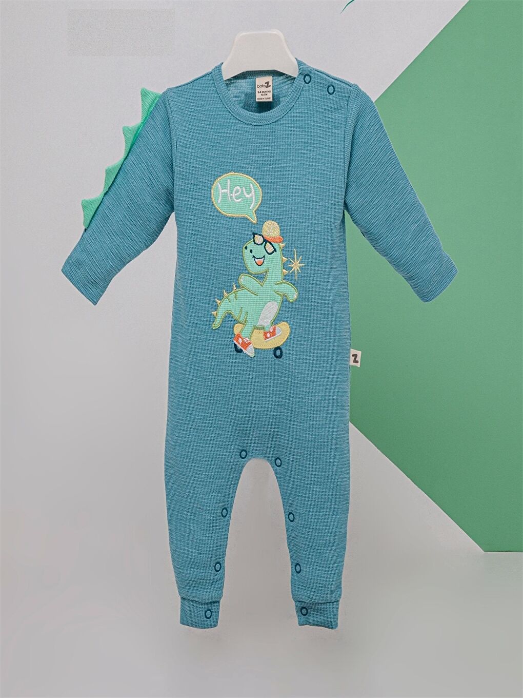 Babyzz Indigo Bisiklet Yaka Nakışlı Erkek Bebek Tulum
