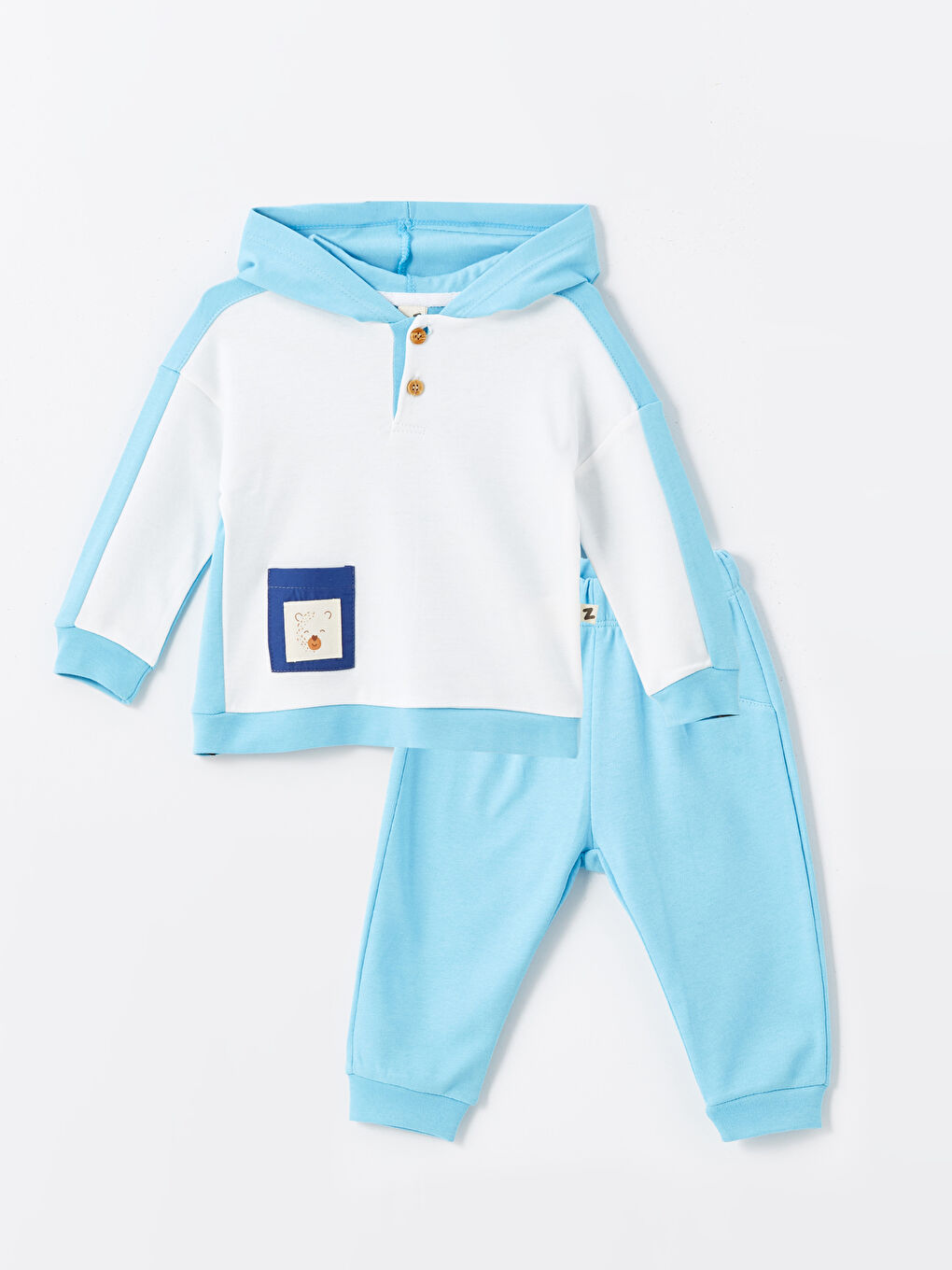 Turkuaz Kapüşonlu Erkek Bebek Takım