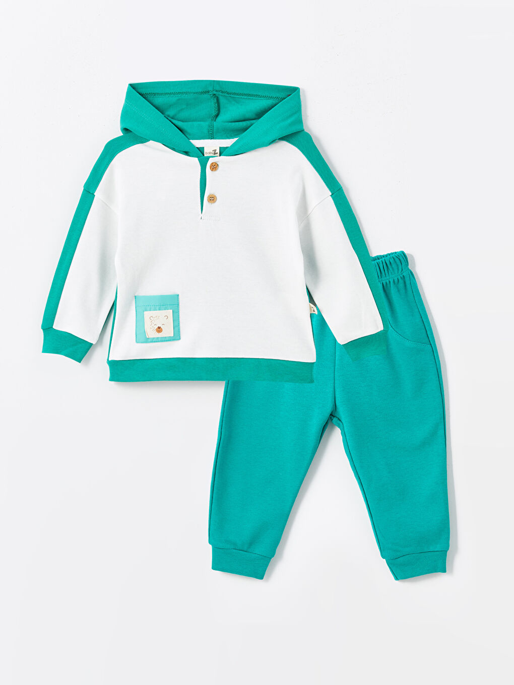 Yeşil Kapüşonlu Erkek Bebek Takım