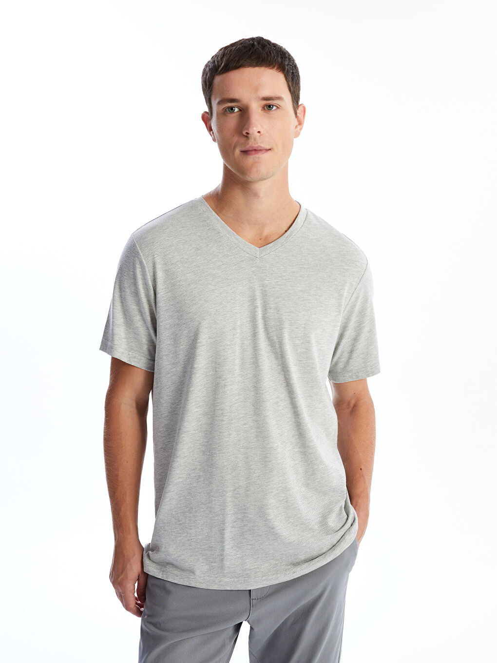 V Neck Short Sleeve Combed Cotton Men's T-shirt -S4MJ34Z8-LJX
