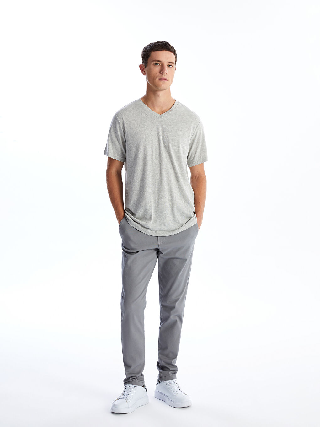 V Neck Short Sleeve Combed Cotton Men's T-shirt -S4MJ34Z8-LJX