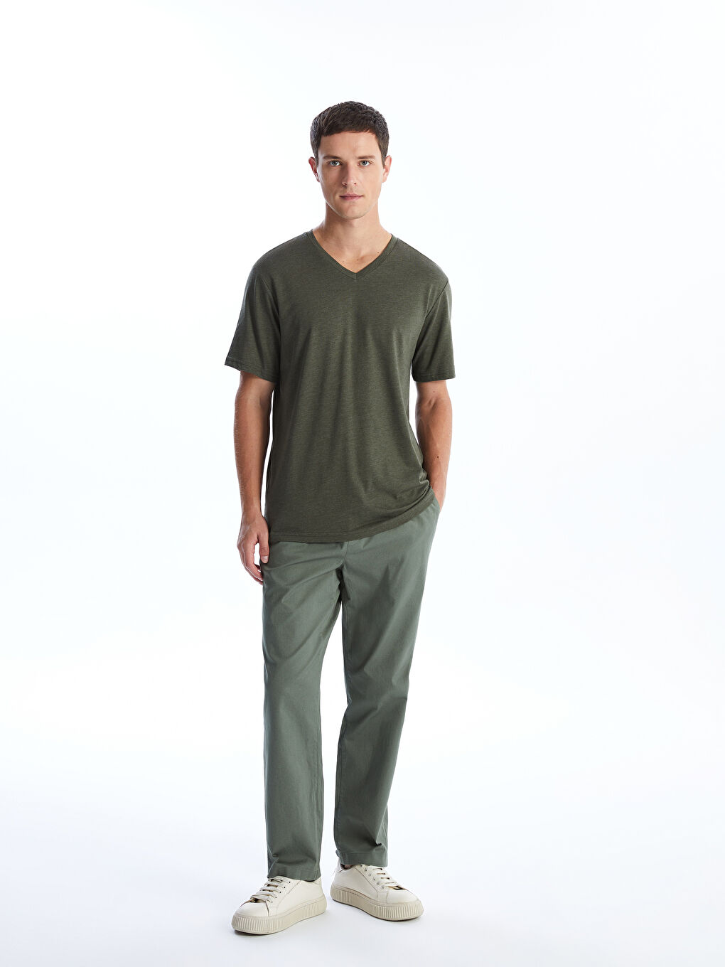 قميص جيرسي عنق V كم قصير رجال-1