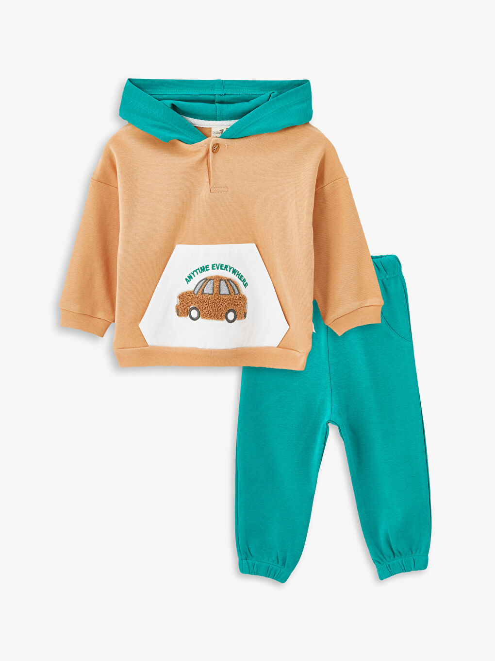 Yeşil Kapüşonlu Erkek Bebek Takım