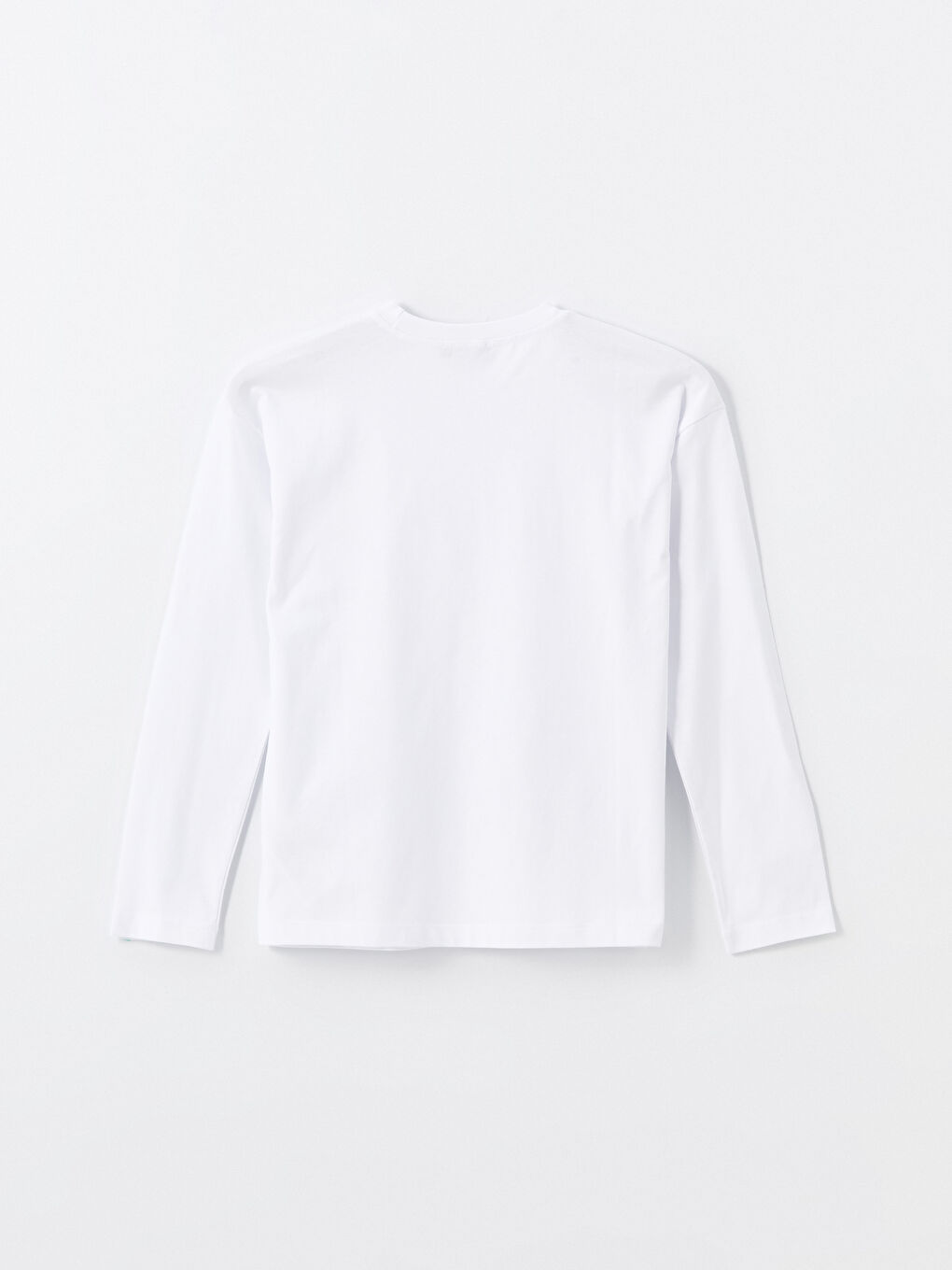 Beyaz Bisiklet Yaka Düz Uzun Kollu Kadın Tişört-5