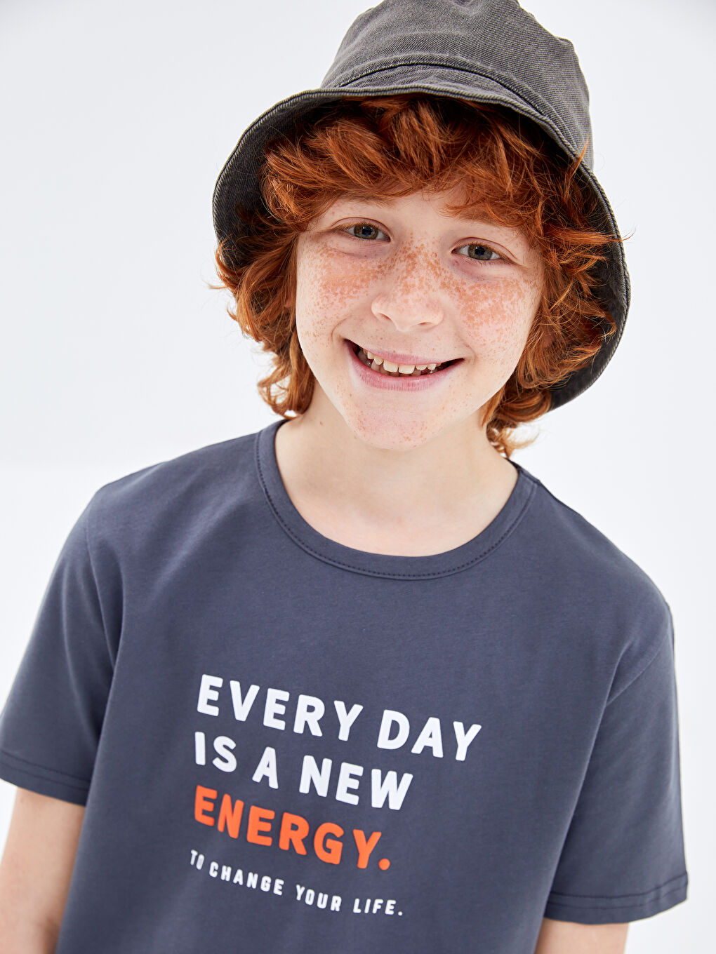 Antrasit Bisiklet Yaka Baskılı Kısa Kollu Erkek Çocuk Tişört-2