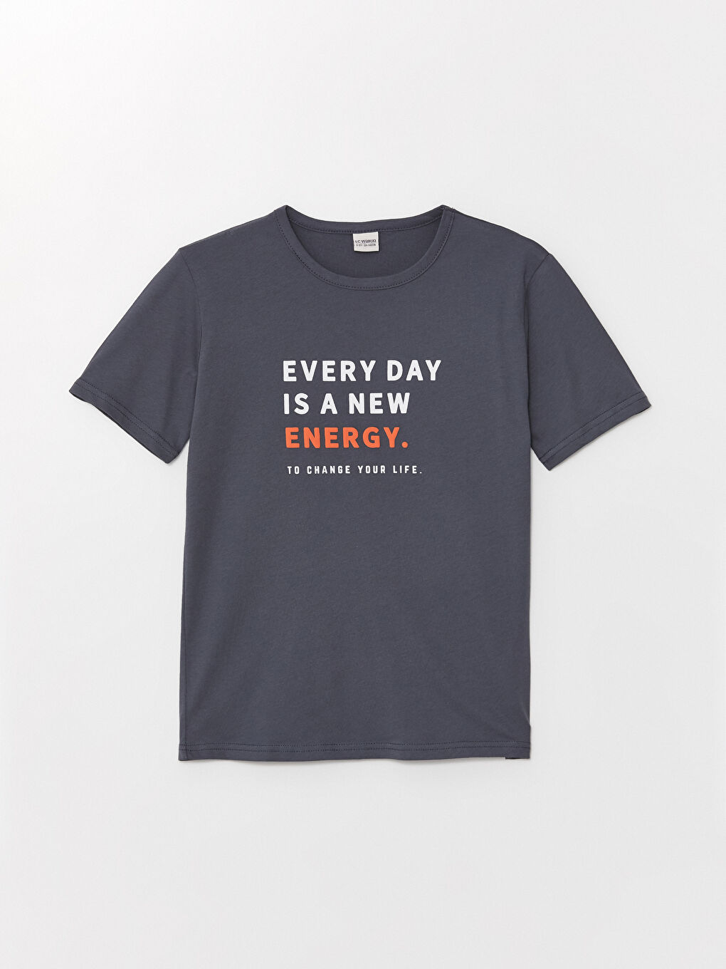 Antrasit Bisiklet Yaka Baskılı Kısa Kollu Erkek Çocuk Tişört-3