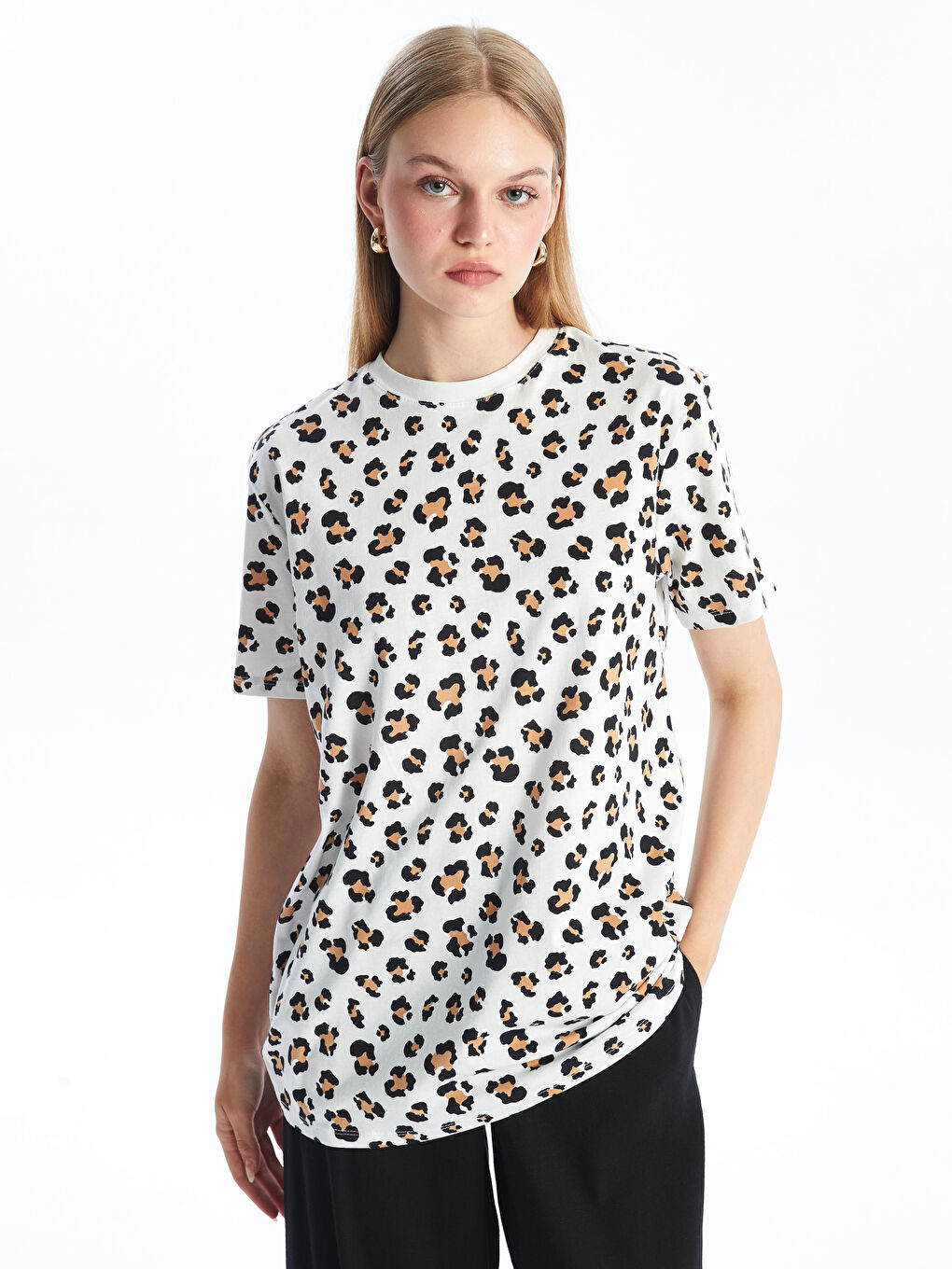 Kahverengi Bisiklet Yaka Desenli Kadın Tunik