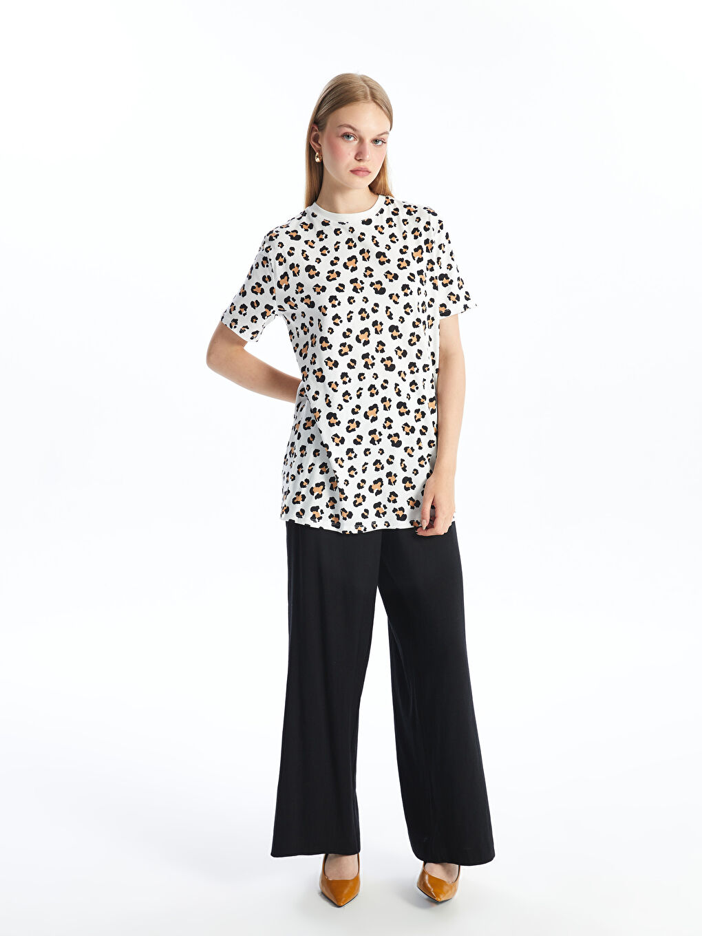 Kahverengi Bisiklet Yaka Desenli Kadın Tunik-1