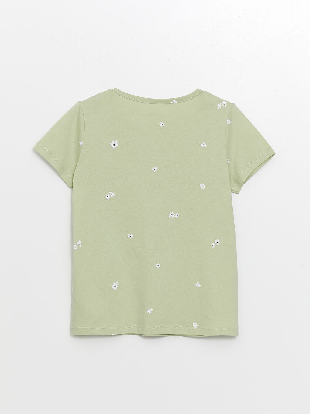 Yeşil Bisiklet Yaka Çiçekli Kısa Kollu Kız Çocuk Tişört-3