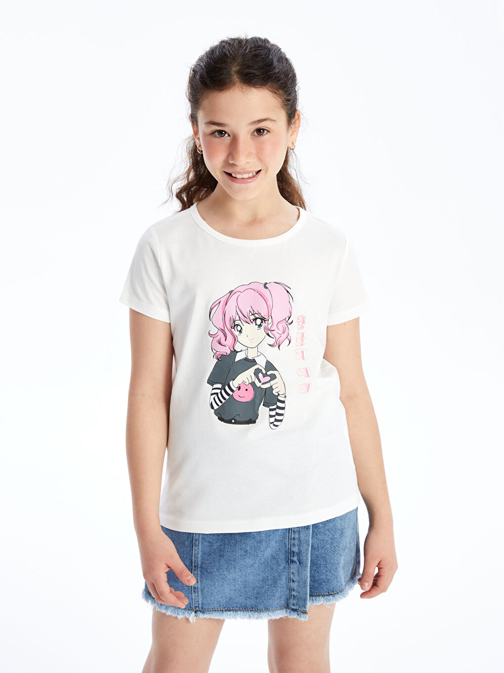 Crew Neck Printed Short Sleeve Girls' T-Shirt -S4MJ66Z4-R9J