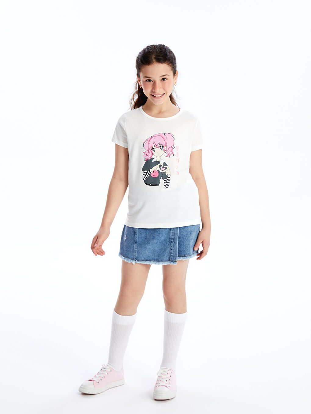 Crew Neck Printed Short Sleeve Girls' T-Shirt -S4MJ66Z4-R9J
