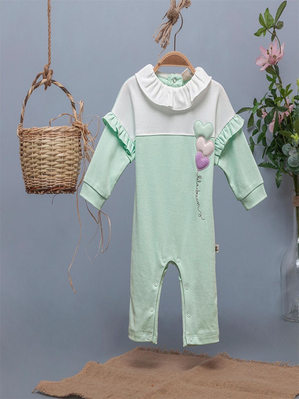 Yeşil Bebe Yaka Kız Bebek Tulum