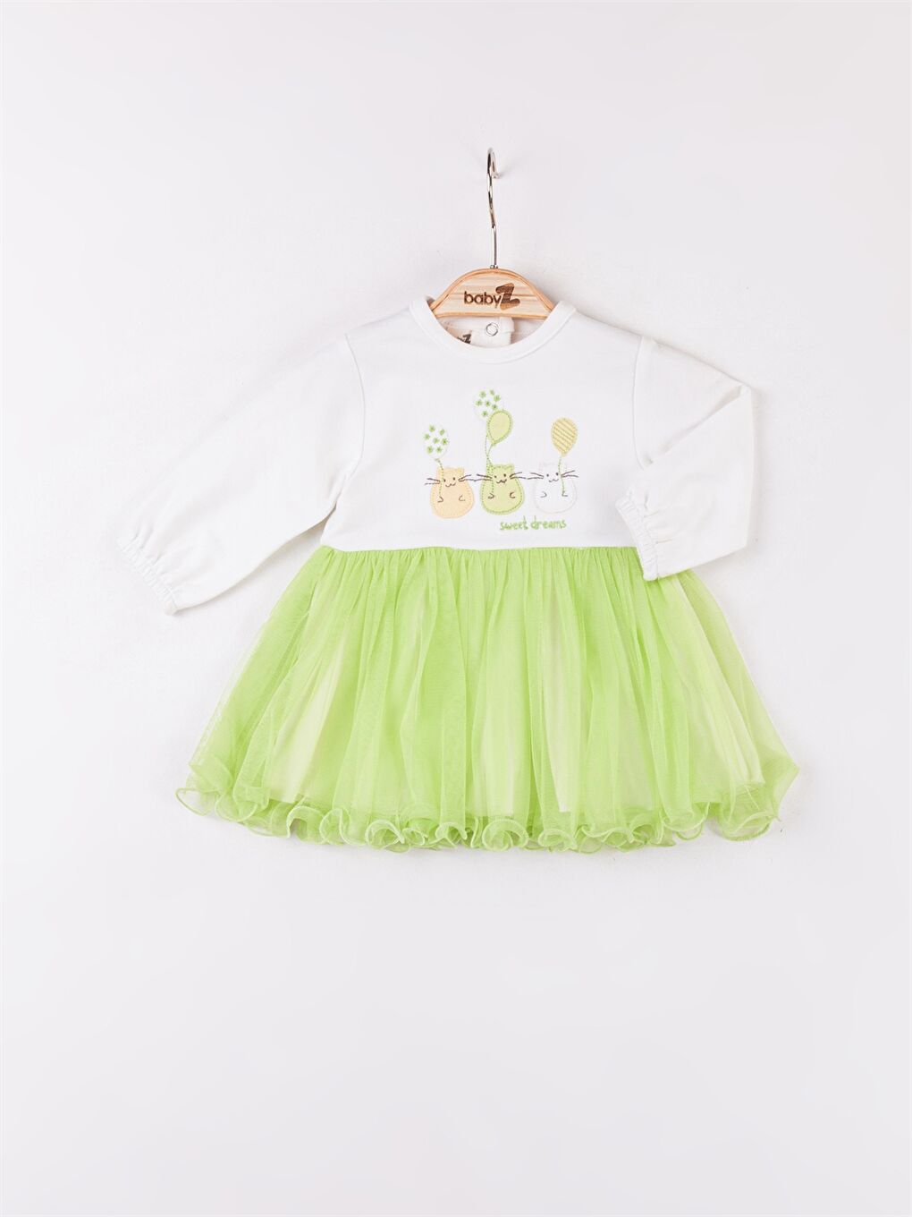 Yeşil Bisiklet Yaka Kız Bebek Elbise