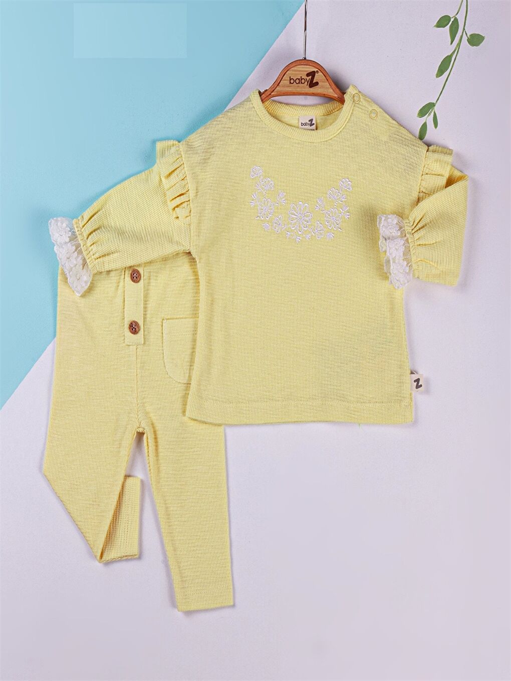 Sarı Bisiklet Yaka Kız Bebek Takım