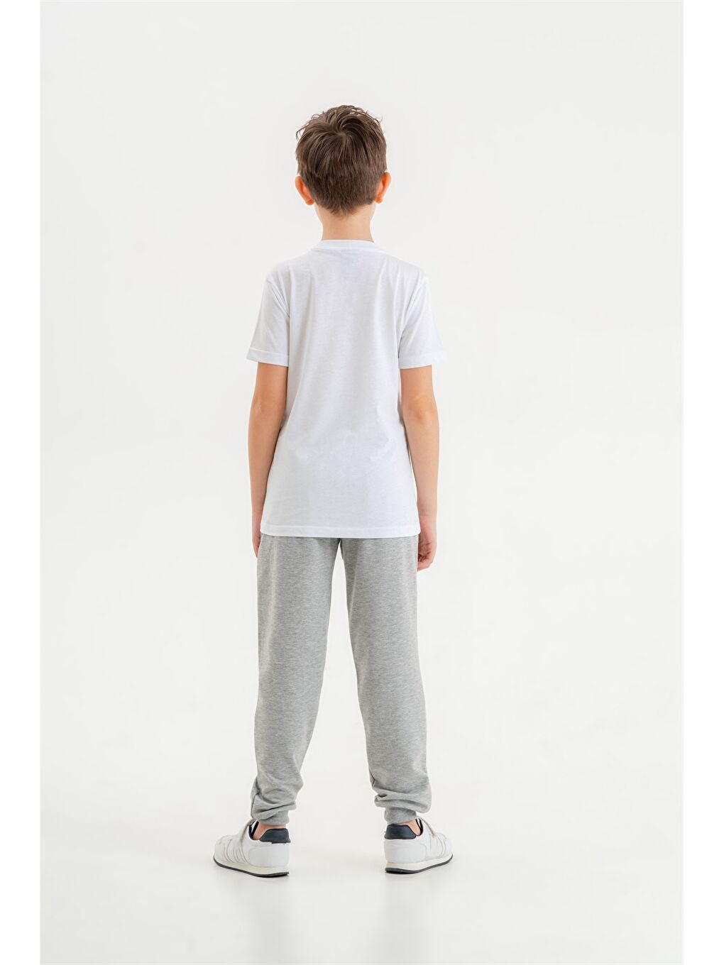Gri Bisiklet Yaka Baskılı Kısa Kollu Erkek Çocuk Tişört ve Eşofman Altı Takım-3