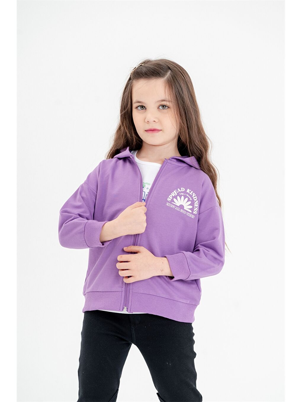 Mışıl Kids Mor Fermuarlı Kapüşonlu Kız Bebek Sweatshirt