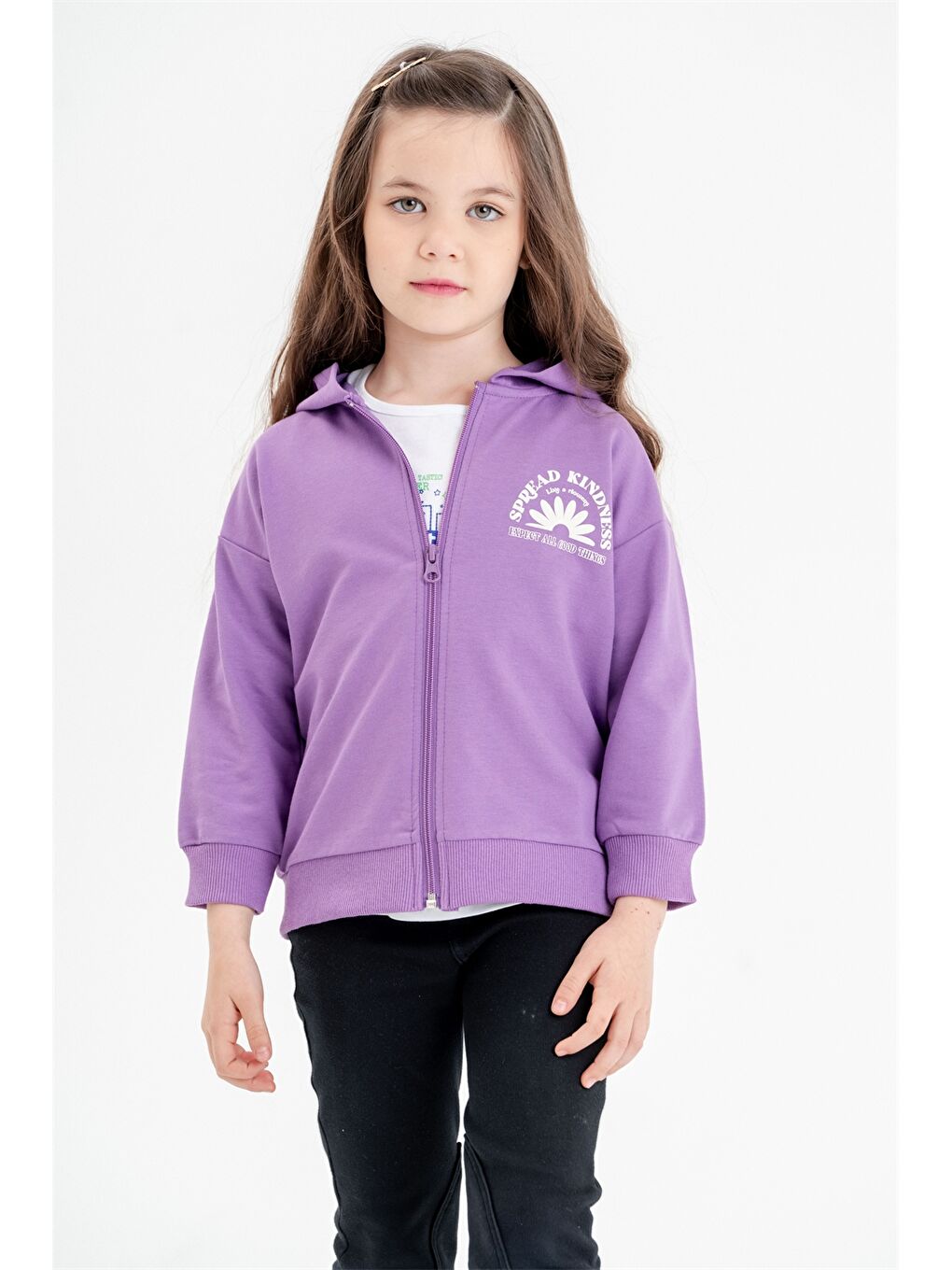 Mışıl Kids Mor Fermuarlı Kapüşonlu Kız Bebek Sweatshirt - 1